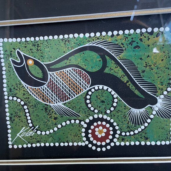 Aboriginal Art Fish Dot Original Painting Framed Indigenous Signed Kulali Queens - Picture 2 of 8